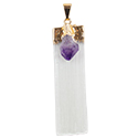 Selenite w/ Amethyst Point Necklace - Gold